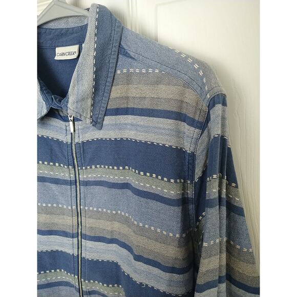 Cabin Creek Woman L Shacket Lightweight Denim Look Striped Button Sleeve - Picture 3 of 9